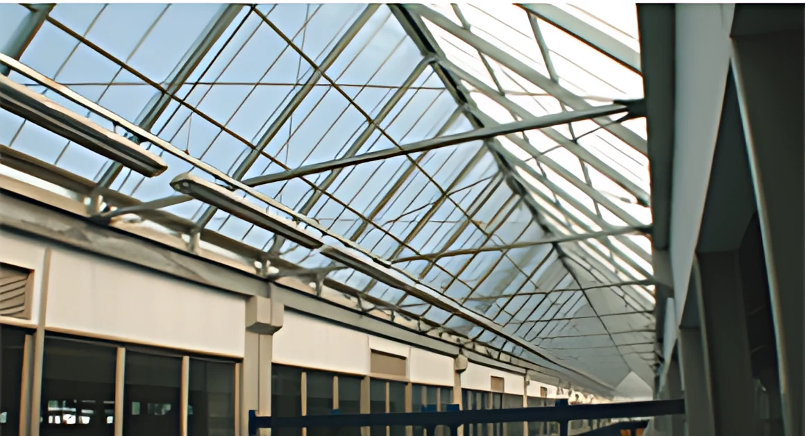 Anti-glare polycarbonate skylight over a workshop