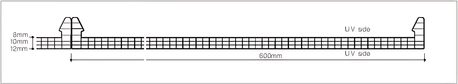 Cross-section profile of arcoPlus Reversò 684, 6104 and 6124 panels, 600 mm module