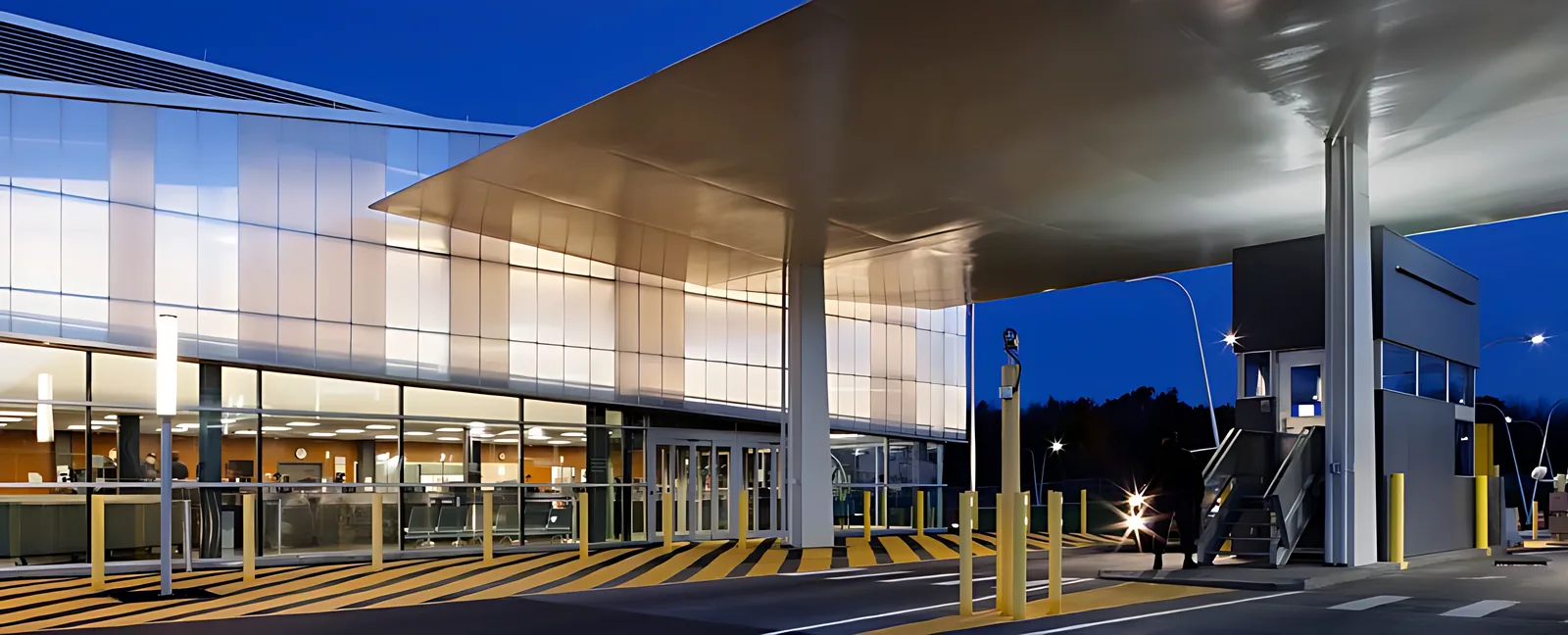 Translucent polycarbonate canopy lit at night